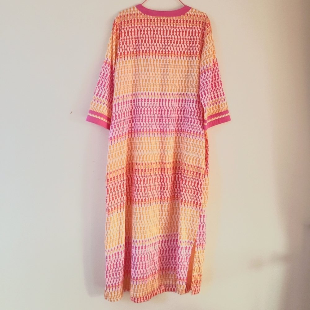 Charter Club Intimates Multicolor 3/4 Sleeve Split V-Neck 1/2 Zip Long Caftan XS - Picture 8 of 16